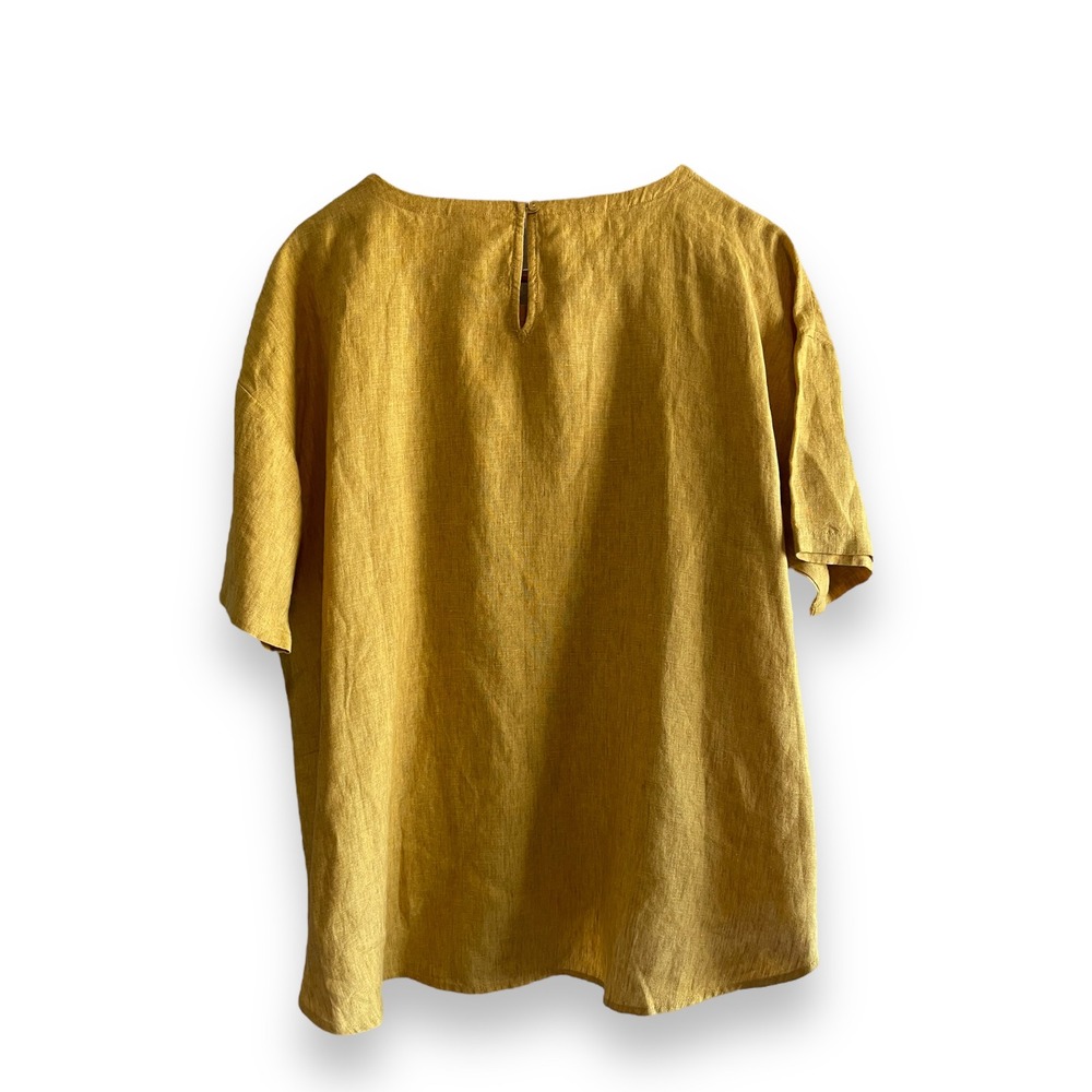 Eileen Fisher Mustard Yellow 100% Organic Linen Boxy Short Sleeve Top XL - Picture 4 of 6